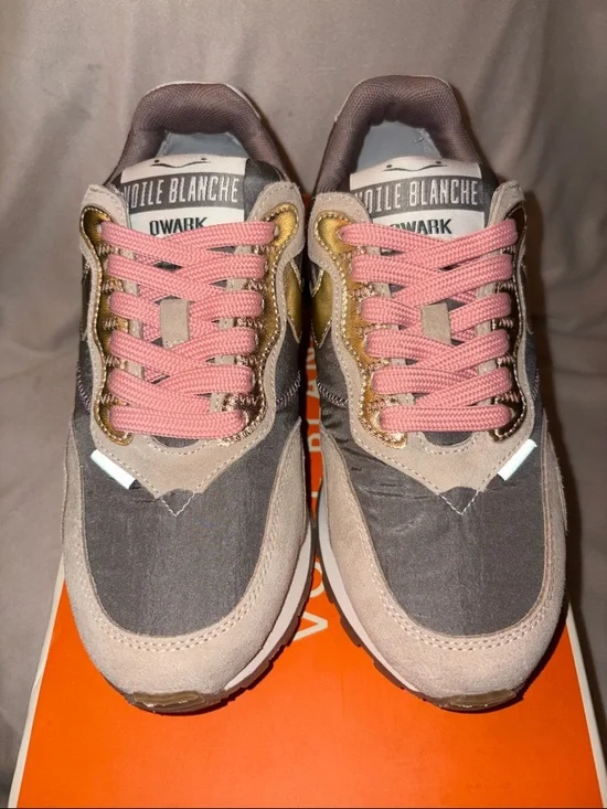 NWT VOILE BLANCHE QWARK HYPE WOMAN Suede & Technical Fabric Sneakers BEIGE-GREY - Picture 9 of 16